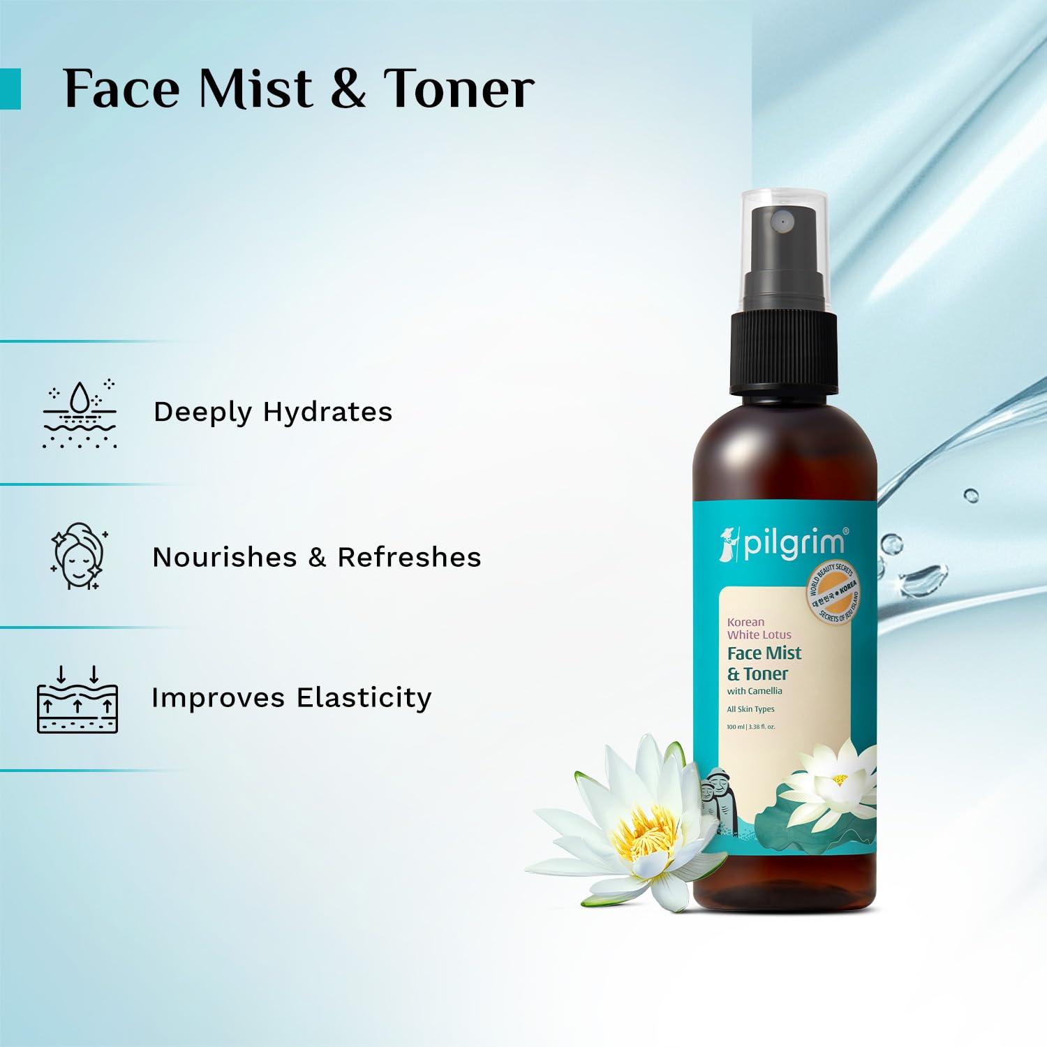 Pilgrim Korean Beauty White Lotus Refreshing Face Mist & Toner - Image 2